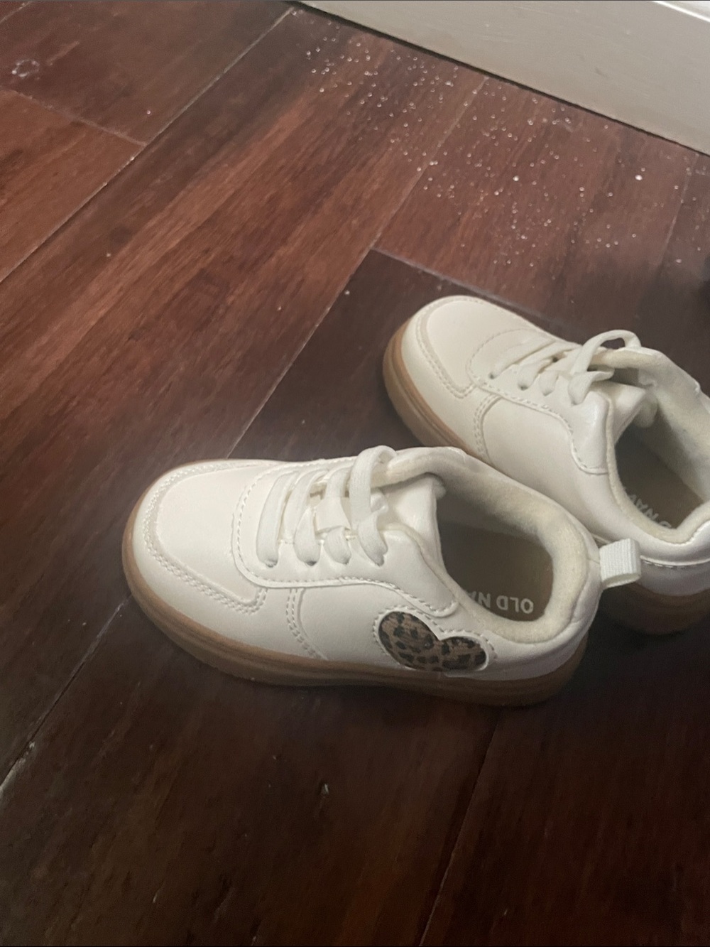 Old Navy White Sneakers with Leopard Heart Accent